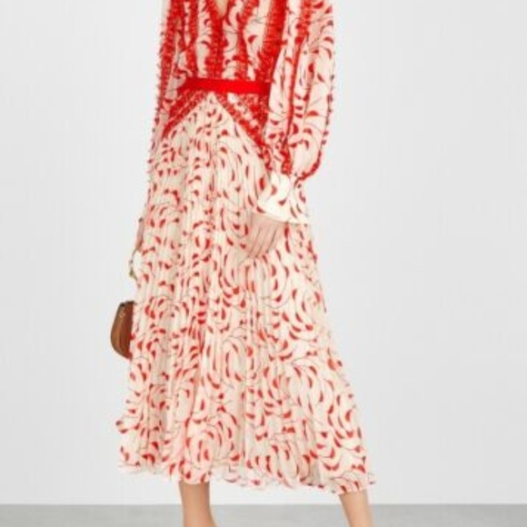 crescent printed chiffon midi dress